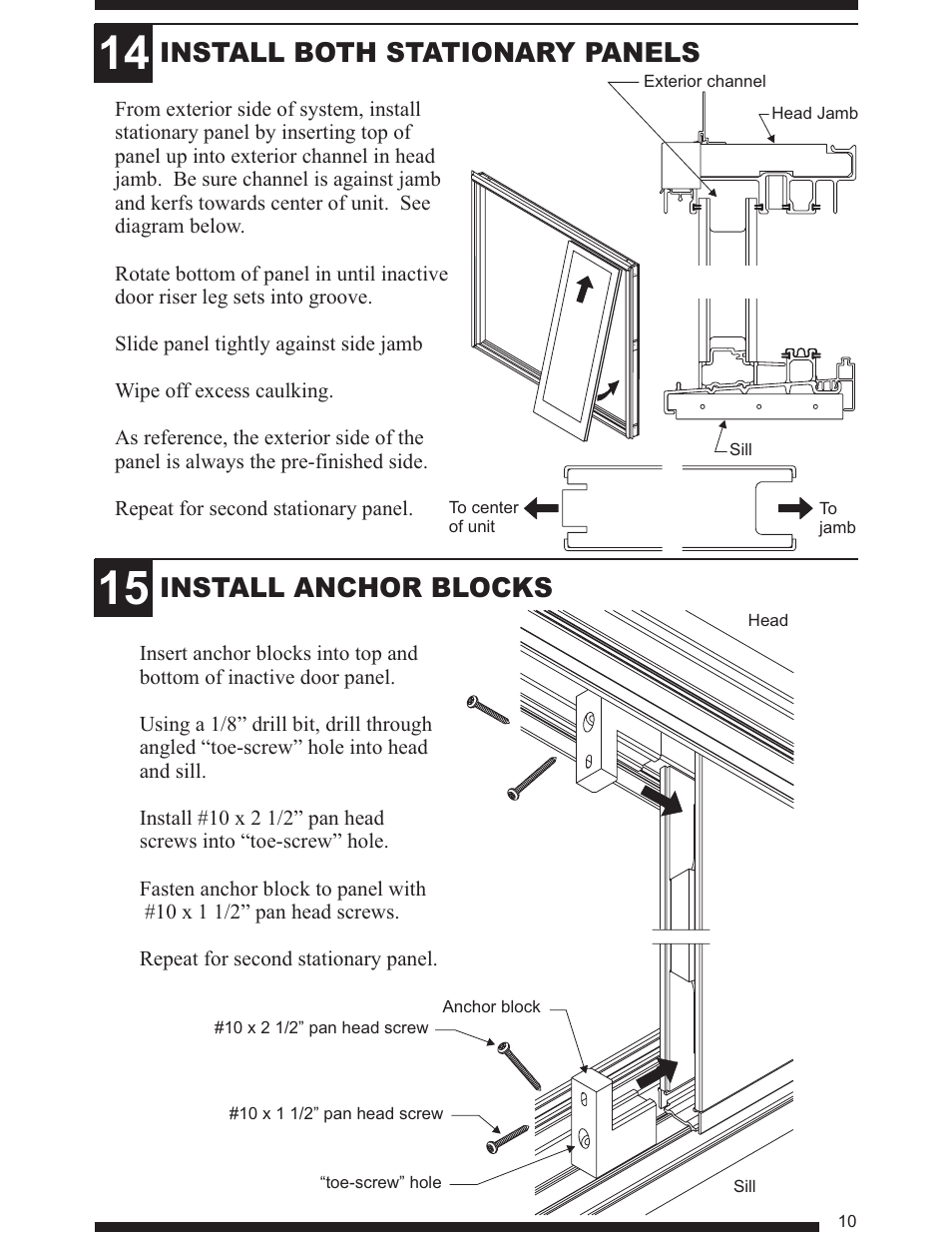Install both stationary panels, Install anchor blocks | Therma-Tru Smooth-Star User Manual | Page 11 / 24