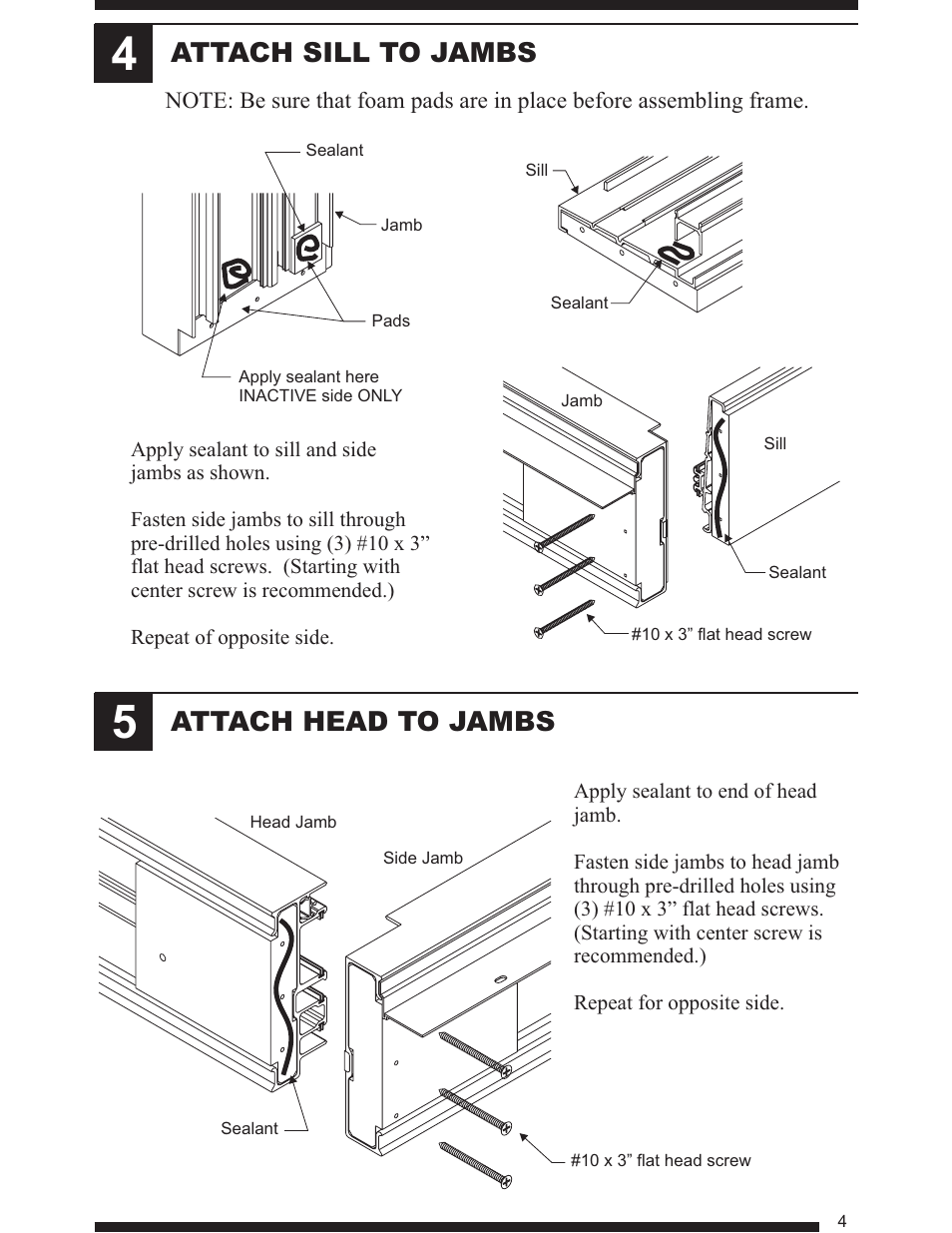Attach sill to jambs attach head to jambs | Therma-Tru Smooth-Star User Manual | Page 5 / 24
