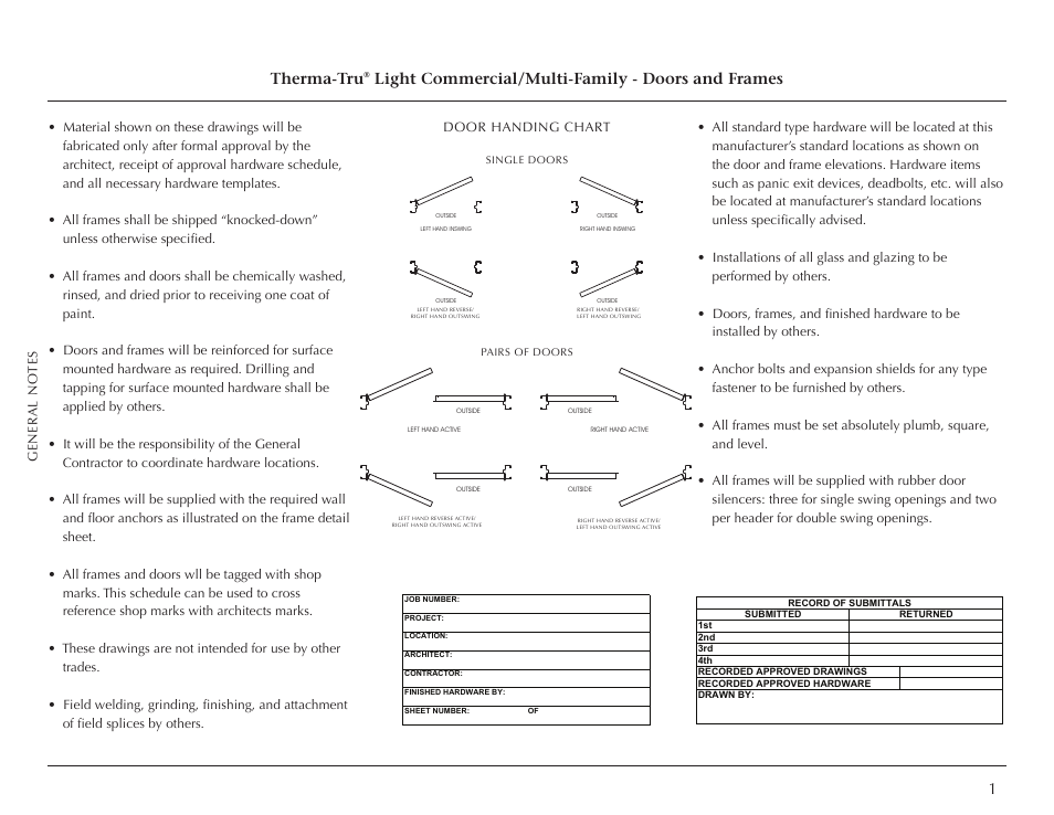 Therma-Tru Light Commercial Doors and Frames User Manual | 13 pages