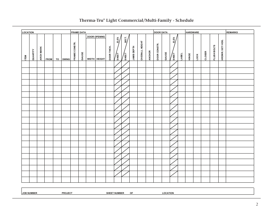 Therma-tru, Light commercial/multi-family - schedule | Therma-Tru Light Commercial Doors and Frames User Manual | Page 2 / 13