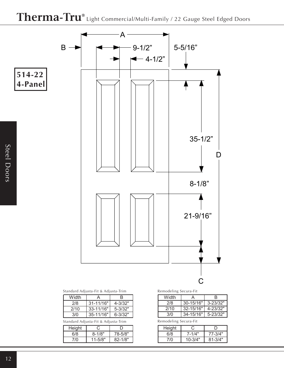 Therma-tru, 22 4-panel | Therma-Tru Light Commercial/Multi-Family / 22 & 24 Gauge Steel Edged Door User Manual | Page 12 / 14