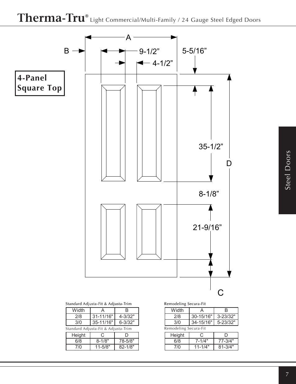 Therma-tru, Panel square top | Therma-Tru Light Commercial/Multi-Family / 22 & 24 Gauge Steel Edged Door User Manual | Page 7 / 14