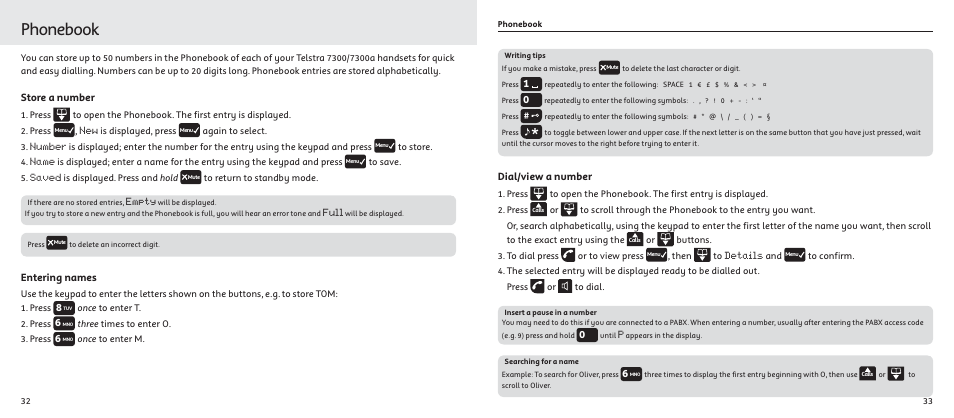 Phonebook | Telstrat 7300A User Manual | Page 17 / 39