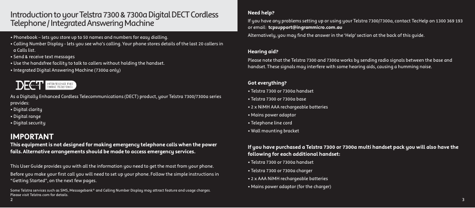 Important | Telstrat 7300A User Manual | Page 2 / 39