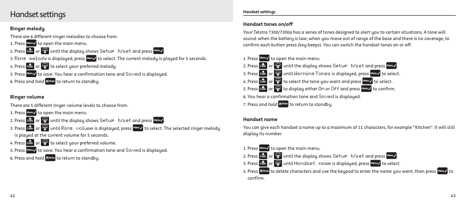 Handset settings | Telstrat 7300A User Manual | Page 22 / 39