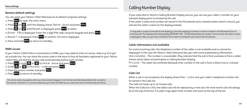 Calling number display | Telstrat 7300A User Manual | Page 25 / 39