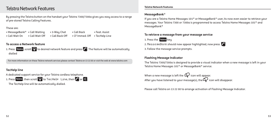Telstra network features | Telstrat 7300A User Manual | Page 27 / 39