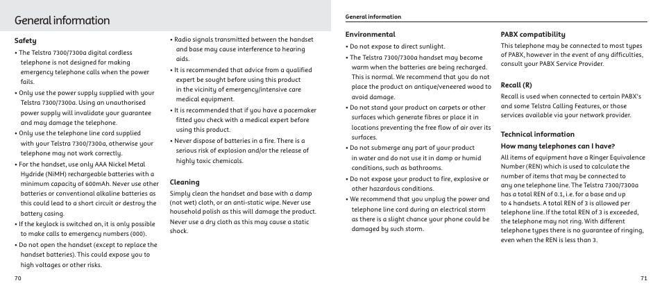 General information | Telstrat 7300A User Manual | Page 36 / 39