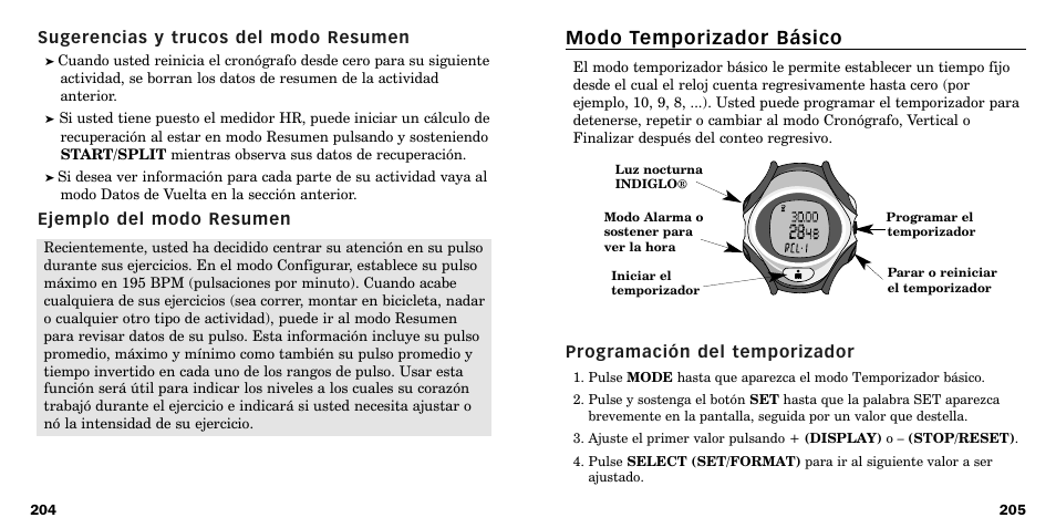 Modo temporizador básico | Timex W-219 User Manual | Page 105 / 158
