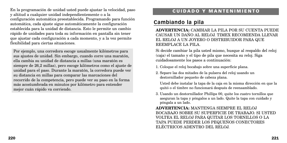 Cambiando la pila | Timex W-219 User Manual | Page 113 / 158