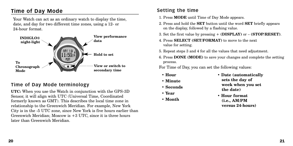 Time of day mode | Timex W-219 User Manual | Page 12 / 158