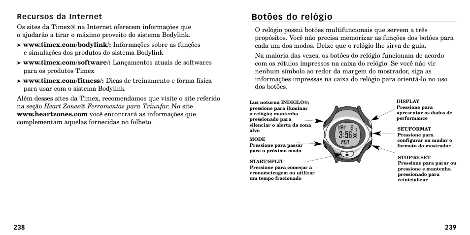 Botões do relógio | Timex W-219 User Manual | Page 122 / 158