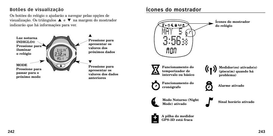 Ícones do mostrador | Timex W-219 User Manual | Page 124 / 158
