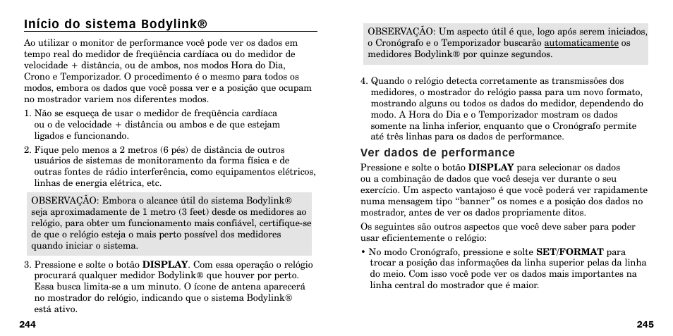 Início do sistema bodylink | Timex W-219 User Manual | Page 125 / 158