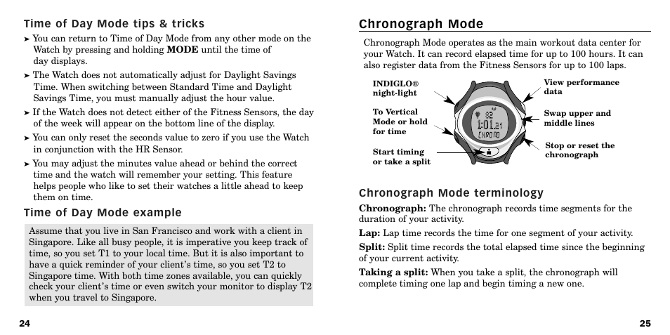 Chronograph mode | Timex W-219 User Manual | Page 14 / 158