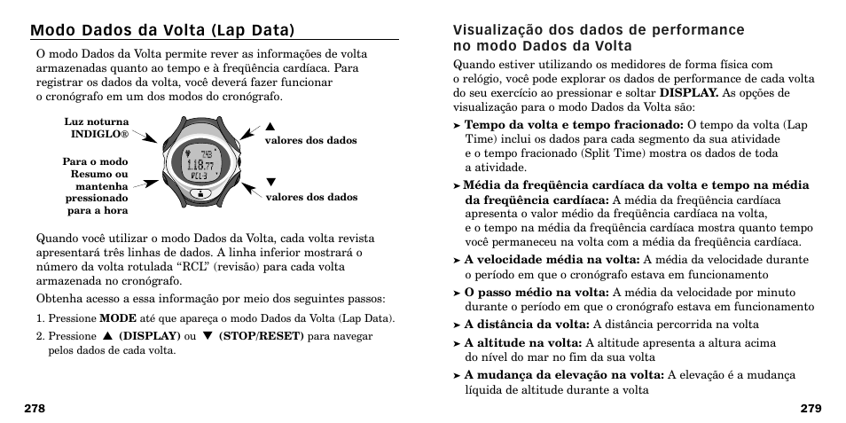 Modo dados da volta (lap data) | Timex W-219 User Manual | Page 142 / 158