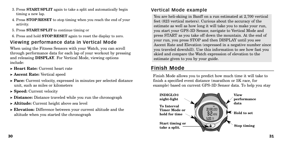 Finish mode | Timex W-219 User Manual | Page 17 / 158
