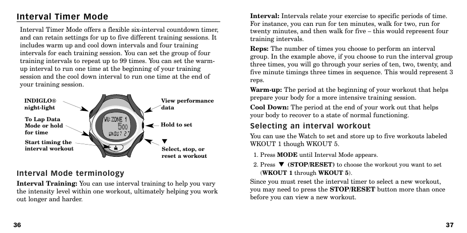 Interval timer mode | Timex W-219 User Manual | Page 20 / 158
