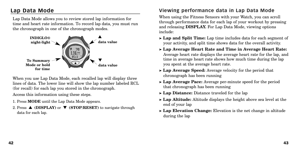 Lap data mode | Timex W-219 User Manual | Page 23 / 158