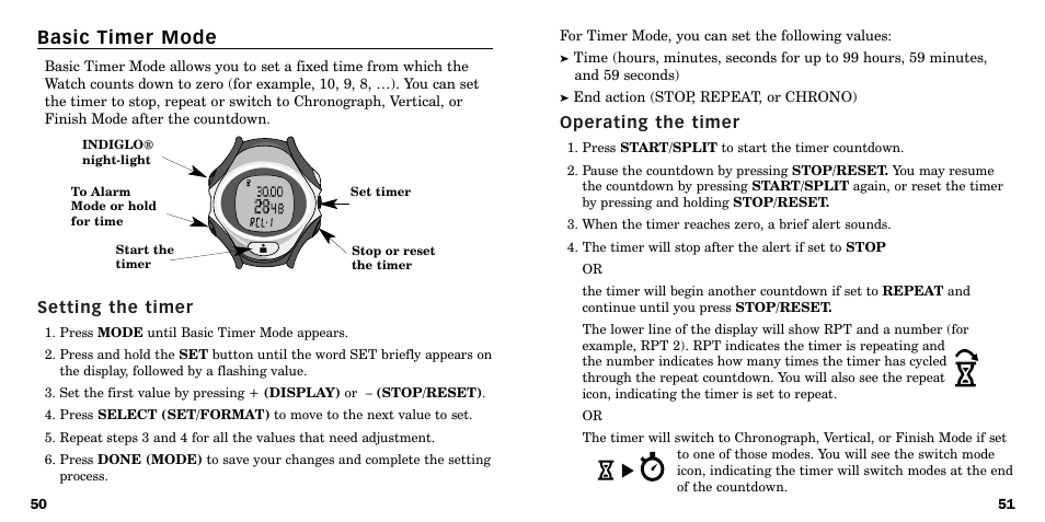 Basic timer mode | Timex W-219 User Manual | Page 27 / 158