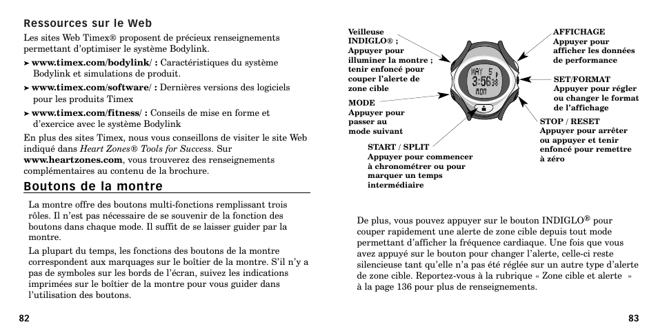 Boutons de la montre | Timex W-219 User Manual | Page 43 / 158