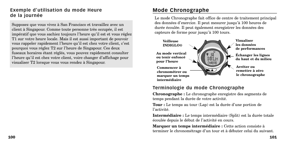 Mode chronographe | Timex W-219 User Manual | Page 52 / 158