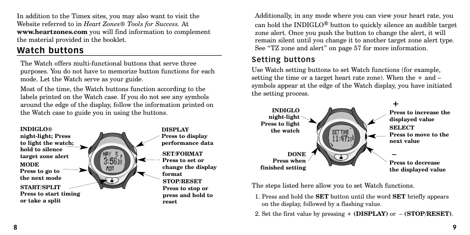 Watch buttons | Timex W-219 User Manual | Page 6 / 158