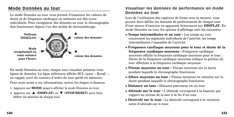 Mode données au tour | Timex W-219 User Manual | Page 62 / 158