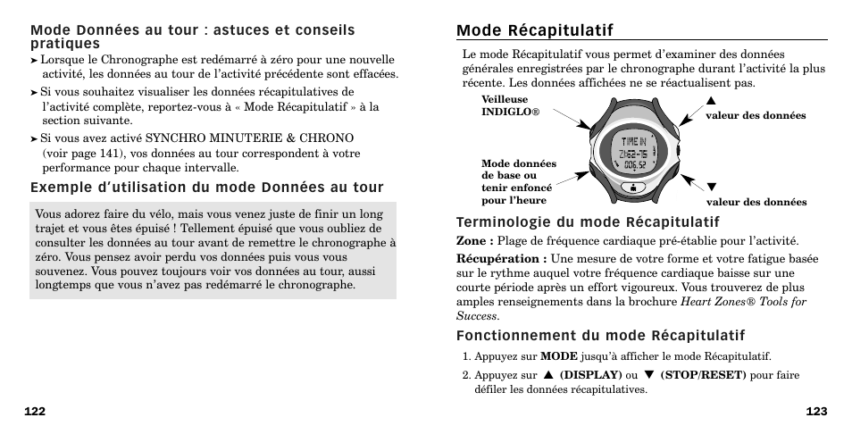 Mode récapitulatif | Timex W-219 User Manual | Page 63 / 158