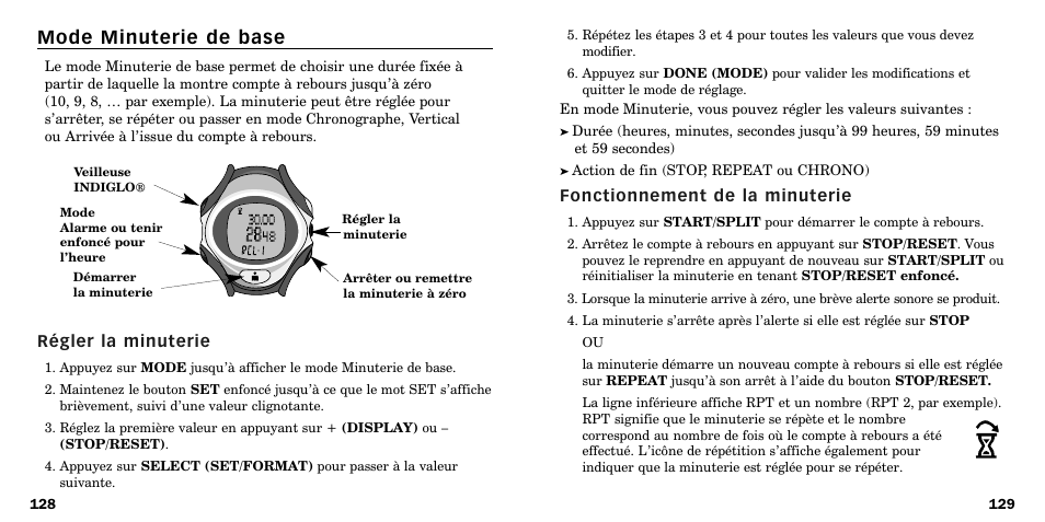 Mode minuterie de base | Timex W-219 User Manual | Page 66 / 158