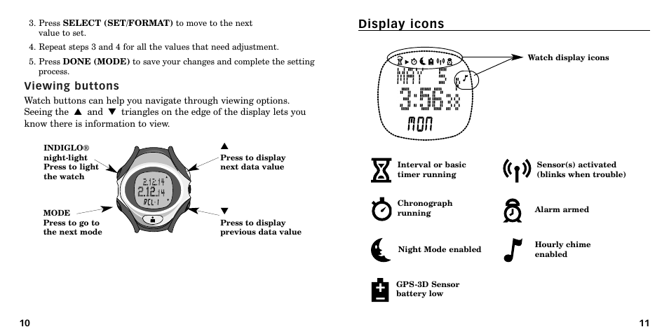 Display icons | Timex W-219 User Manual | Page 7 / 158