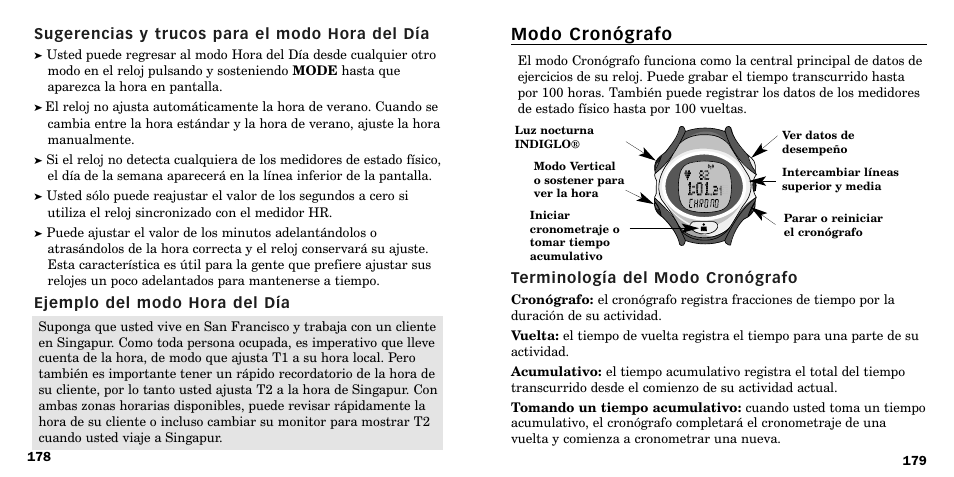 Modo cronógrafo | Timex W-219 User Manual | Page 92 / 158