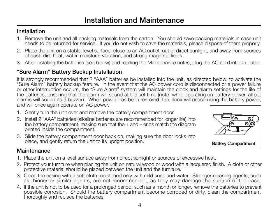 Installation and maintenance | Timex T313 User Manual | Page 4 / 12