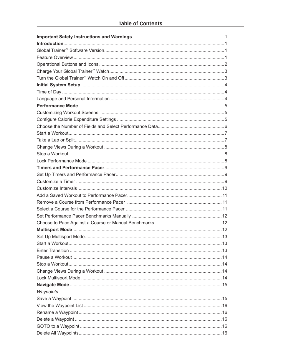 Timex Global Trainer W260 User Manual | Page 2 / 42