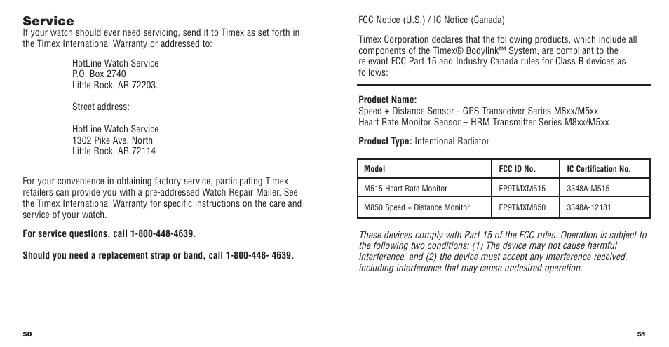 Service | Timex W177 User Manual | Page 27 / 29