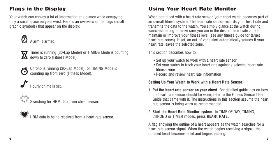 Using your heart rate monitor, Flags in the display | Timex W177 User Manual | Page 5 / 29