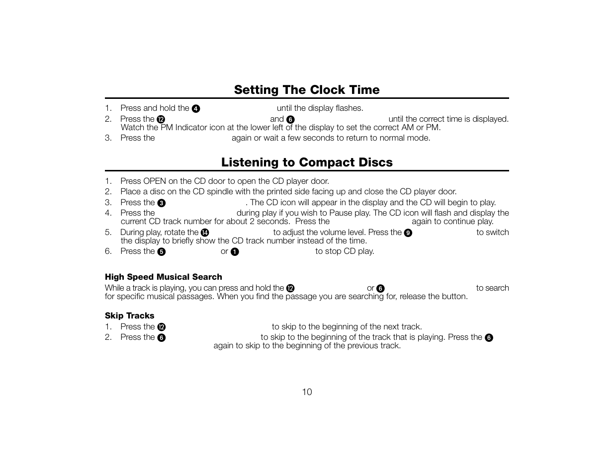 Setting the clock time listening to compact discs | Timex T609 User Manual | Page 11 / 19
