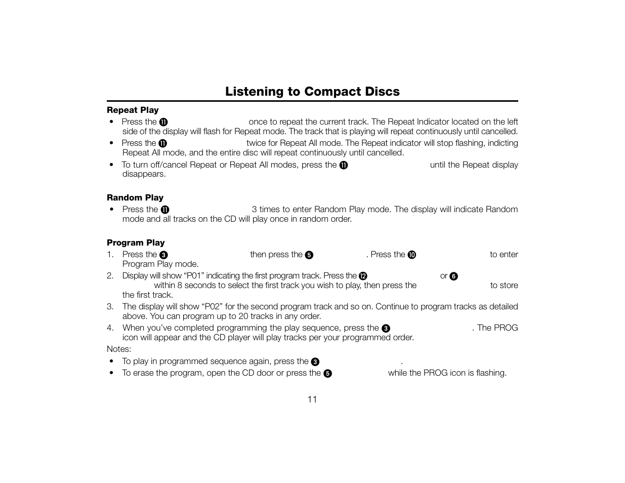 Listening to compact discs | Timex T609 User Manual | Page 12 / 19