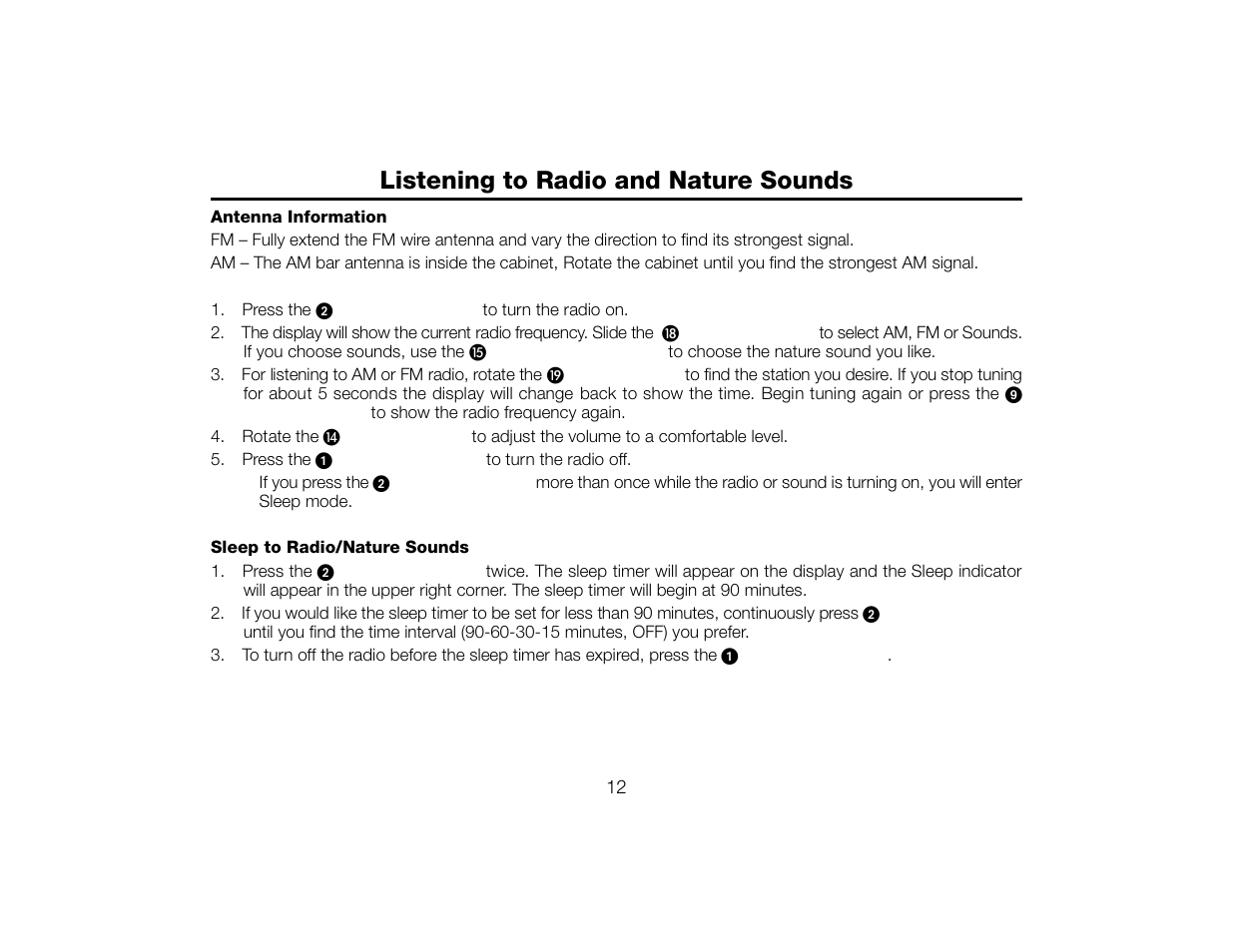 Listening to radio and nature sounds | Timex T609 User Manual | Page 13 / 19