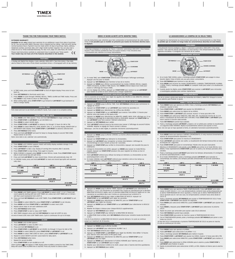 Timex 558-095002 User Manual | 2 pages