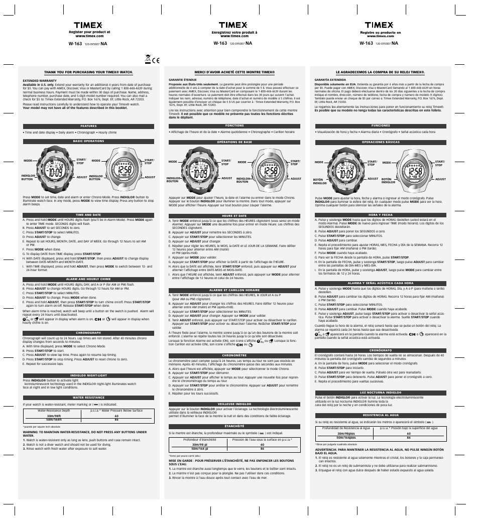 Timex 120-095007 NA User Manual | 2 pages