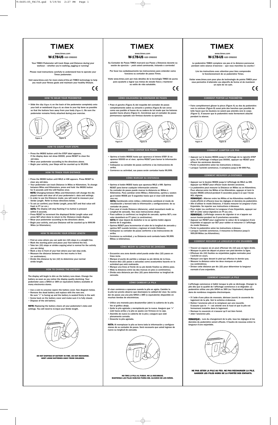 Timex W-178-US User Manual | 2 pages