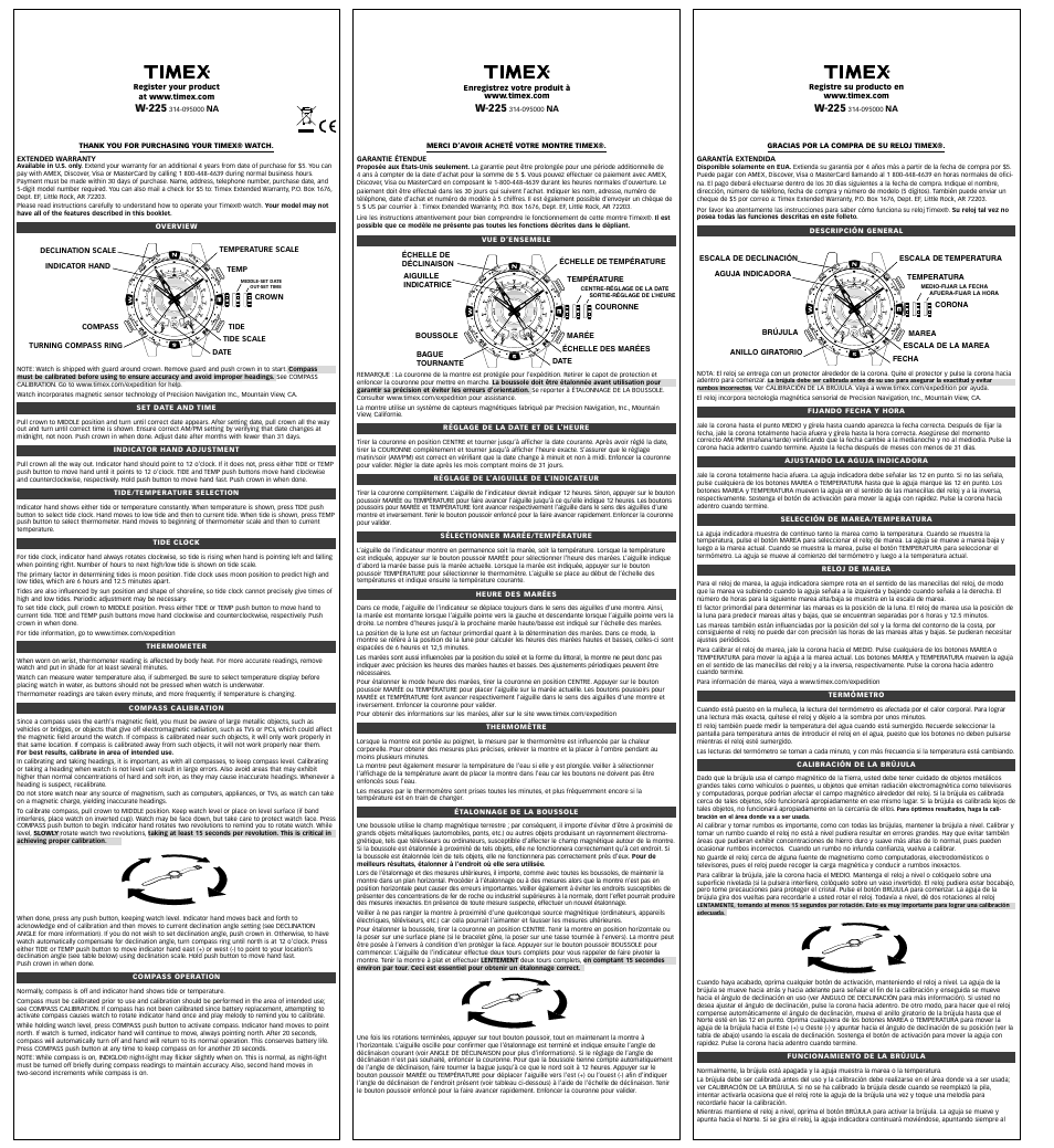 Timex W225 User Manual | 2 pages