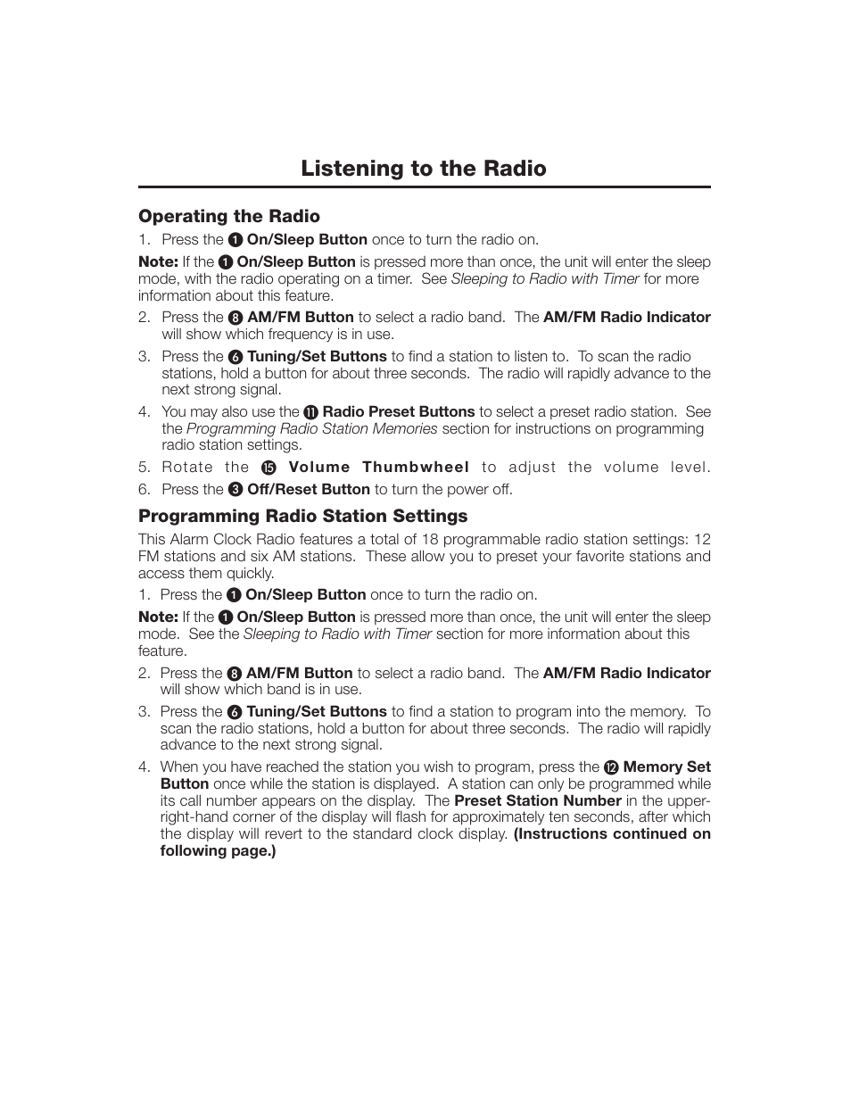 Listening to the radio | Timex T301 User Manual | Page 10 / 12