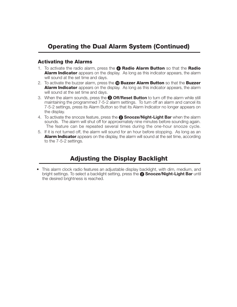 Adjusting the display backlight, Operating the dual alarm system (continued) | Timex T301 User Manual | Page 9 / 12