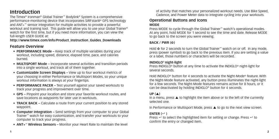 Introduction | Timex GlobalTrainer US QSG User Manual | Page 3 / 14