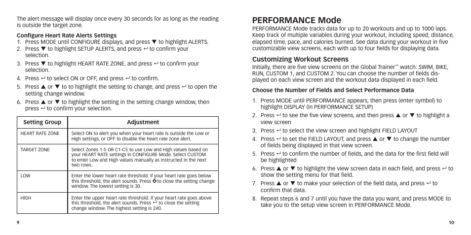 Performance mode | Timex GlobalTrainer US QSG User Manual | Page 7 / 14
