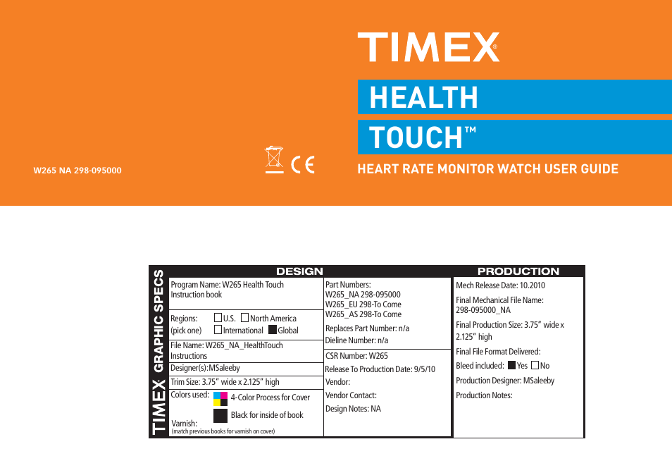 Timex HEALTH TOUCH W265 User Manual | 18 pages