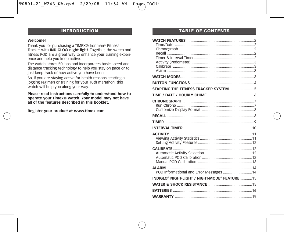 Timex W243 NA User Manual | Page 2 / 12