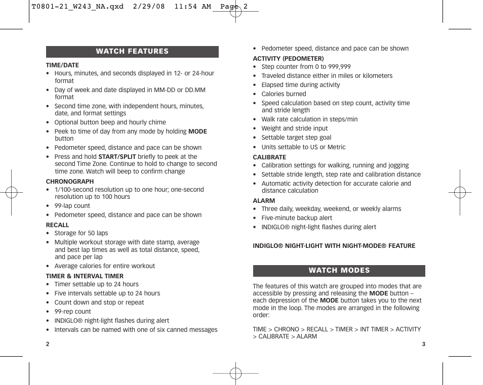 Timex W243 NA User Manual | Page 3 / 12